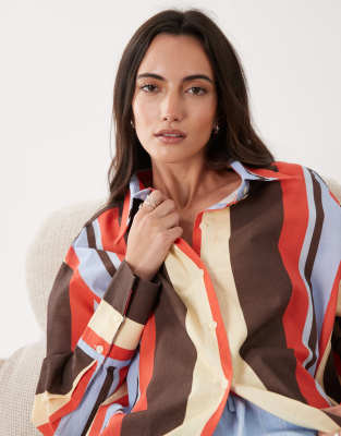 Sndys Linen Blend Oversized Shirt Co-ord In Multi