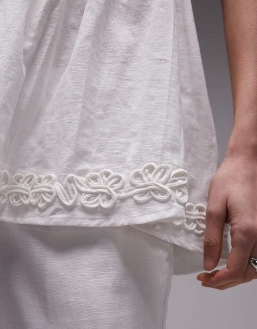 SNDYS linen blend ruched bandeau longline flower applique top in white - part of a set, 4 of 4