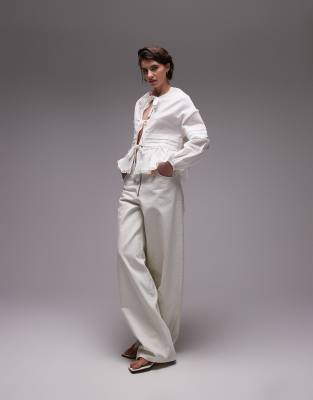 Sndys Linen Blend Tie Front Balloon Sleeve Blouse In White