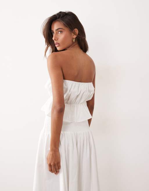 SNDYS linen & cotton blend bandeau ruffle top in white (part of a set), 4 of 4