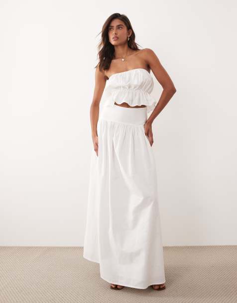 SNDYS linen & cotton blend drop waist maxi skirt co-ord in white