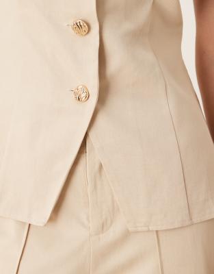 Sndys Linen Look Bandeau Gold Button Slit Front Tie Back Vest