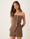 [SNDYS] SNDYS linen-look bandeau gold button tie-back waistcoat in brown (Part of a set) XL BROWN