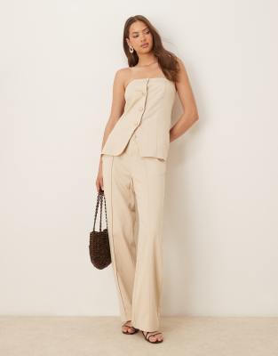 asos SNDYS linen look bandeau gold button waistcoat and pleat front wide leg trousers co-ord in cream