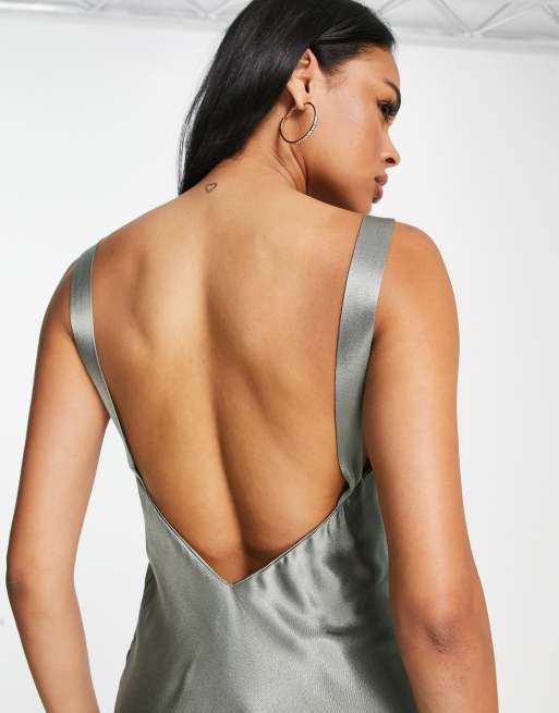 Satin backless midi outlet dress