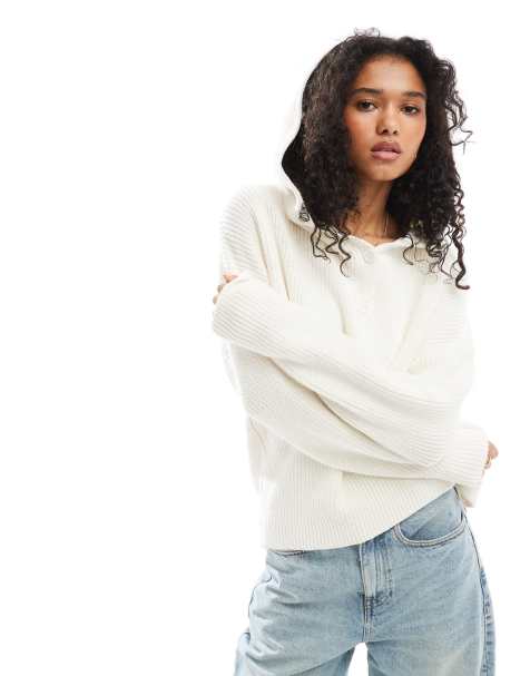 SNDYS - Maglione premium bianco in cotone con cappuccio e bottoni - view 1