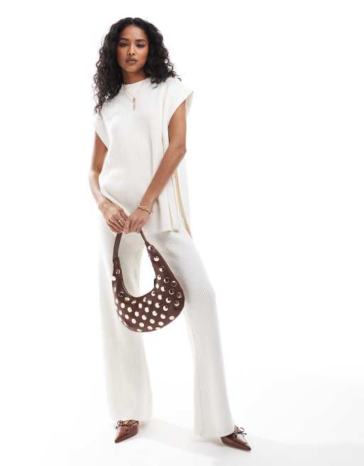 SNDYS - Maglione senza maniche accollato in cotone bianco in coordinato, 2 di 4