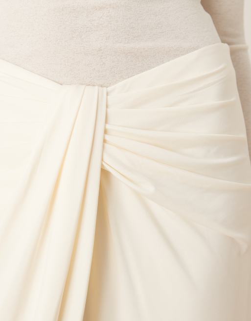 SNDYS - Maxi rok met gedraaid knoopdetail en dijsplit in gebroken wit, deel van co-ord set, 5 van 5