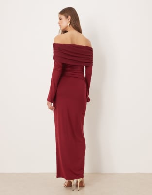 Sndys Mesh Asymmetric Shoulders Overlay Maxi Dress In Red