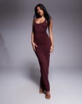 [SNDYS] SNDYS metal hardware detail twist halterneck maxi dress in burgundy-Red XXS BURGUNDY