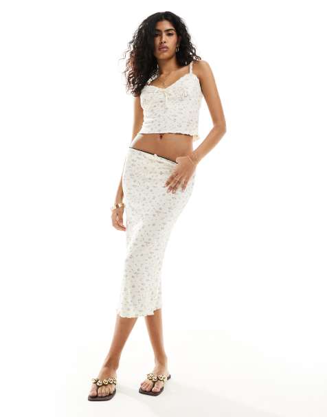 SNDYS - Midirok met strikje, kanten zoom en vintage bloemenprint, deel van co-ord set - view 1