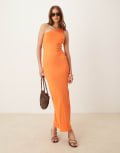 [SNDYS] SNDYS one-shoulder side-slit open-back twist-detail bodycon maxi dress in orange XS ORANGE