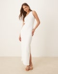 [SNDYS] SNDYS one-shoulder side-slit open-back twist-detail bodycon maxi dress in white XXS WHITE