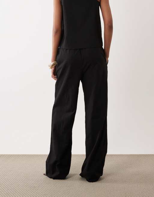 SNDYS - Pantalon ample d'ensemble en lin mélangé à taille élastique - Noir, 4 de 5