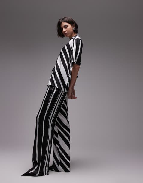 SNDYS - Pantalon d'ensemble ample à rayures - Noir et blanc - view 1