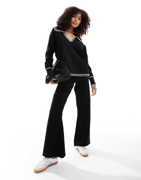 SNDYS - Pantalon d'ensemble ample en maille à coutures contrastantes - Noir - view 1
