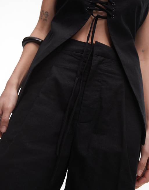 SNDYS - Pantaloncini taglio lungo in misto lino nero in coordinato, 3 di 5