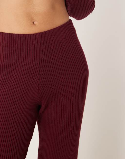 SNDYS - Pantaloni ampi in maglia bordeaux a coste in coordinato, 3 di 5
