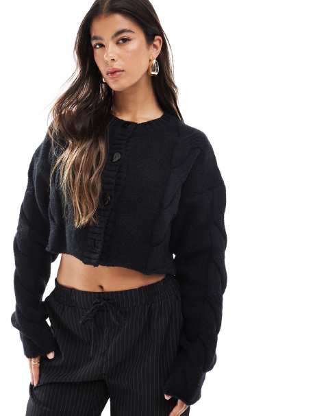 SNDYS - Premium - Cropped gebreid vest met kabels in zwart - view 1