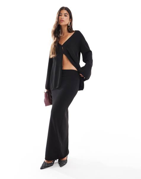 SNDYS premium knit low rise maxi skirt in black (part of a set) - view 1