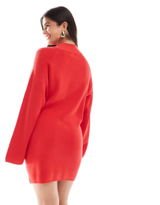 Red mini sweater dress deals