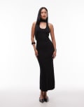 [SNDYS] SNDYS premium ribbed knit scoop neck scarf detail fishtail maxi dress in black XXL BLACK