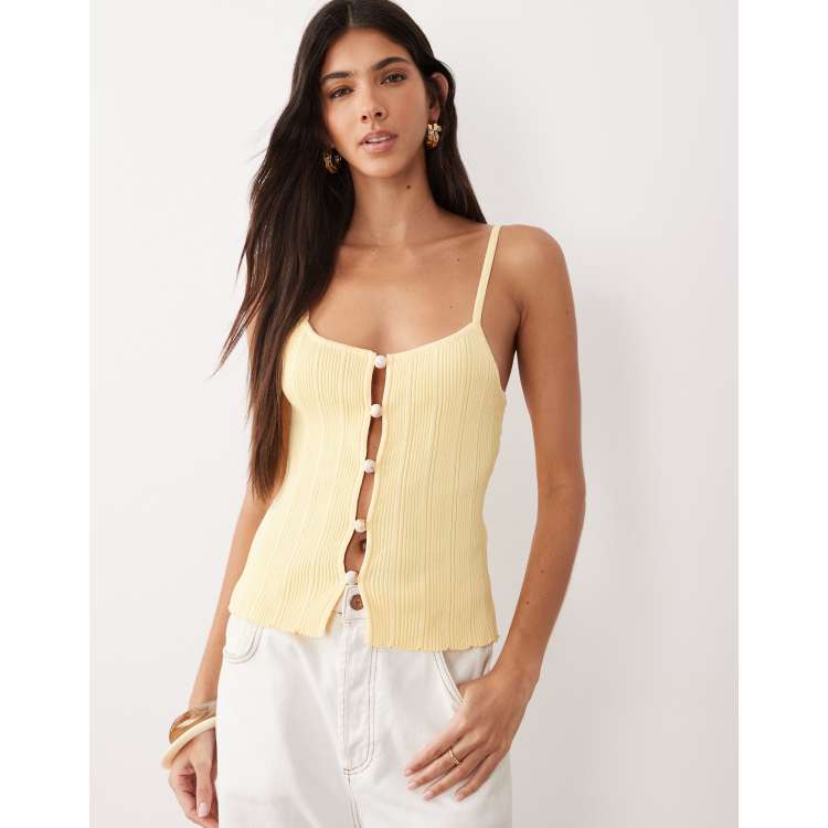 SNDYS rib knit beaded front cami top in yellow | ASOS