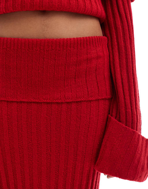 Red fold over maxi skirt sales