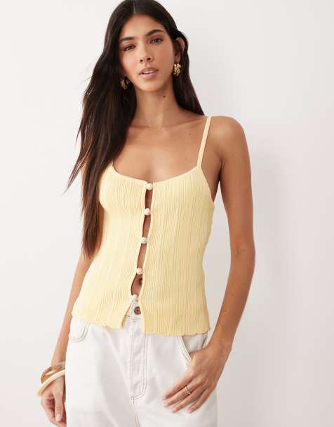 SNDYS ribbed knit bead front cami top in yellow - view 1