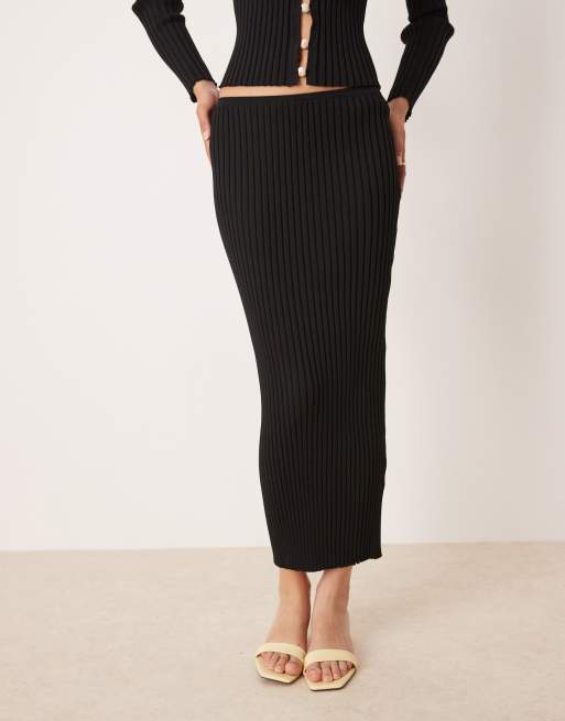 SNDYS ribbed knit column maxi skirt in black (part of a set), 2 of 5