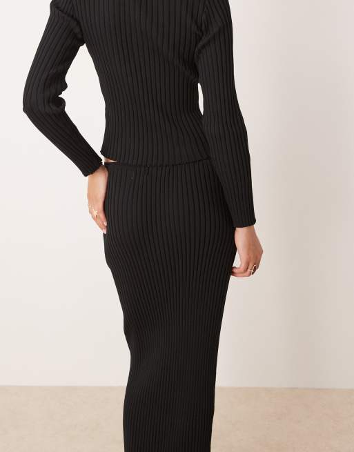SNDYS ribbed knit column maxi skirt in black (part of a set), 4 of 5