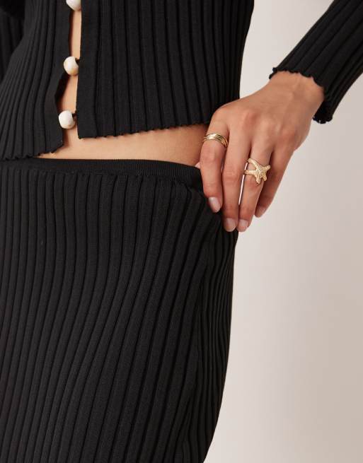 SNDYS - Ribgebreide rechte maxi rok in zwart, deel van co-ord set, 3 van 5
