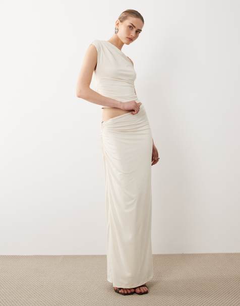 SNDYS ring detail asymmetric waist maxi skirt in cream - part of a set - view 1