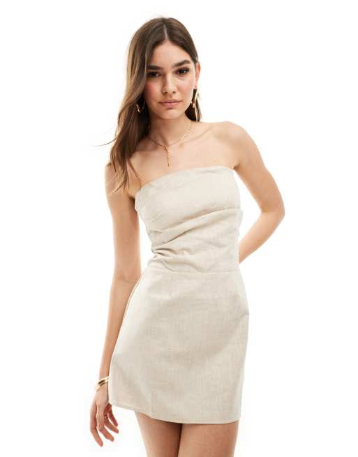SNDYS - Robe bandeau courte en lin à fronces - Taupe