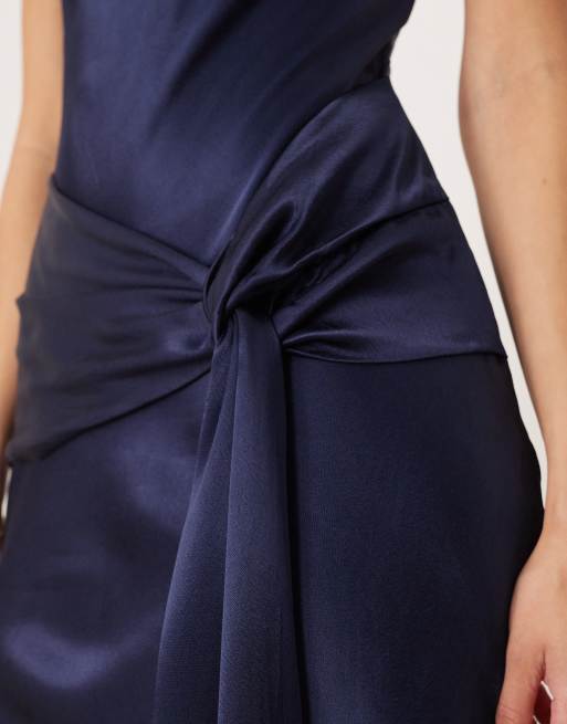 SNDYS - Robe bandeau longue en satin avec liens croisés - Bleu marine, 4 de 4