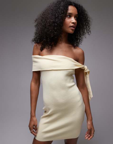 SNDYS - Robe Bardot courte à manche nouée - Jaune - view 1