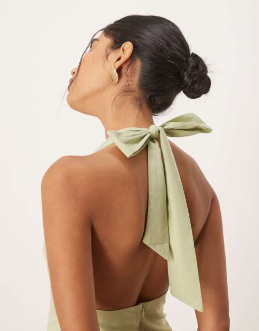 SNDYS - Robe courte aspect lin à dos nu et détails métalliques - Olive, 3 de 4