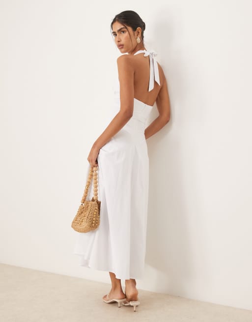SNDYS - Robe longue à dos nu noué avec décolleté plongeant et détail corset - Blanc, 3 de 4