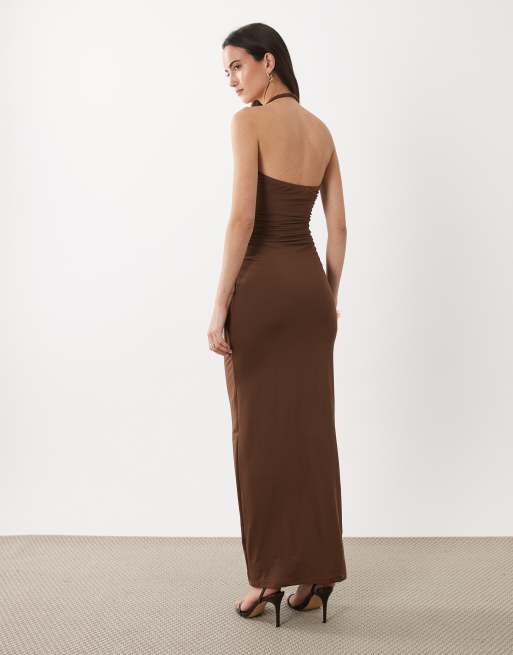 SNDYS - Robe longue à encolure dégagée avec bretelles à détail métallique - Chocolat, 4 de 4