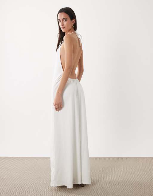 SNDYS - Robe longue en coton mélangé à dos nu échancré avec détail drapé sur le côté - Blanc cassé, 3 de 4