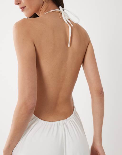 SNDYS - Robe longue en coton mélangé à dos nu échancré avec détail drapé sur le côté - Blanc cassé, 4 de 4