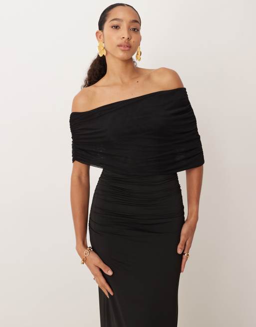 SNDYS - Robe longue en tulle et encolure Bardot et taille froncée - Noir, 2 de 4