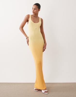 Robe longue moulante sans manches en maille côtelée à encolure dégagée - Jaune dégradé XXS