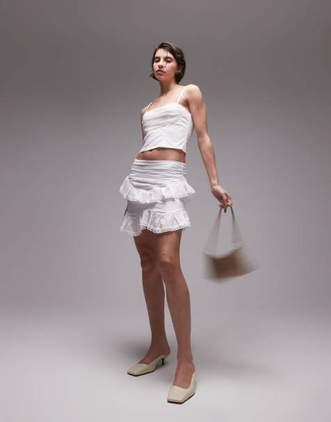 SNDYS ruffle eyelet trim mini skirt in white - view 1