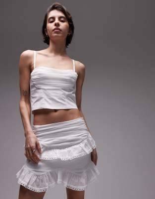 Sndys Ruffle Eyelet Trim Mini Skirt In White