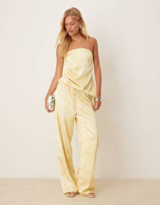 Sndys Satin Bandeau Asymmetric Hem Top In Yellow