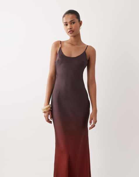 SNDYS satin bead detail scoop neck maxi dress in plum ombre - view 1