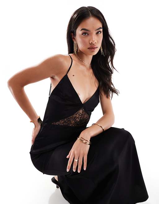 SNDYS satin cami lace insert backless maxi dress in black | ASOS SNDYS satin cami lace insert backless maxi dress in black | ASOS