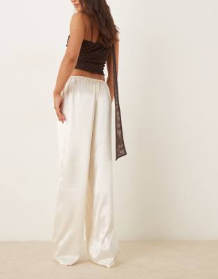 Sndys Satin Drawstring Wide Leg Pants In White