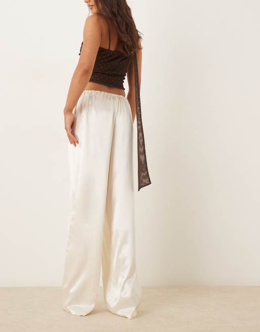 SNDYS satin drawstring wide leg pants in cream, 2 of 5